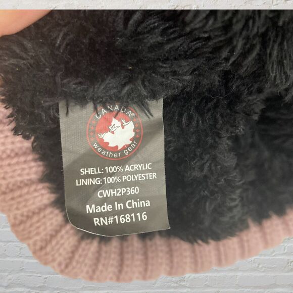 Canada Weather Gear Taupe/Pink Pom Pom Beanie Winter Hat - Picture 11 of 11